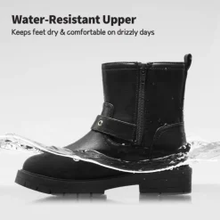 Girls Water-Resistant Zipper Ankle Boots