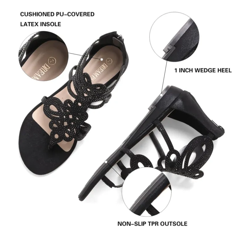 Gladiator Rhinestones Flat Sandals