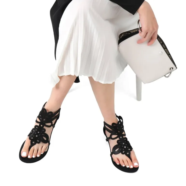 Gladiator Rhinestones Flat Sandals