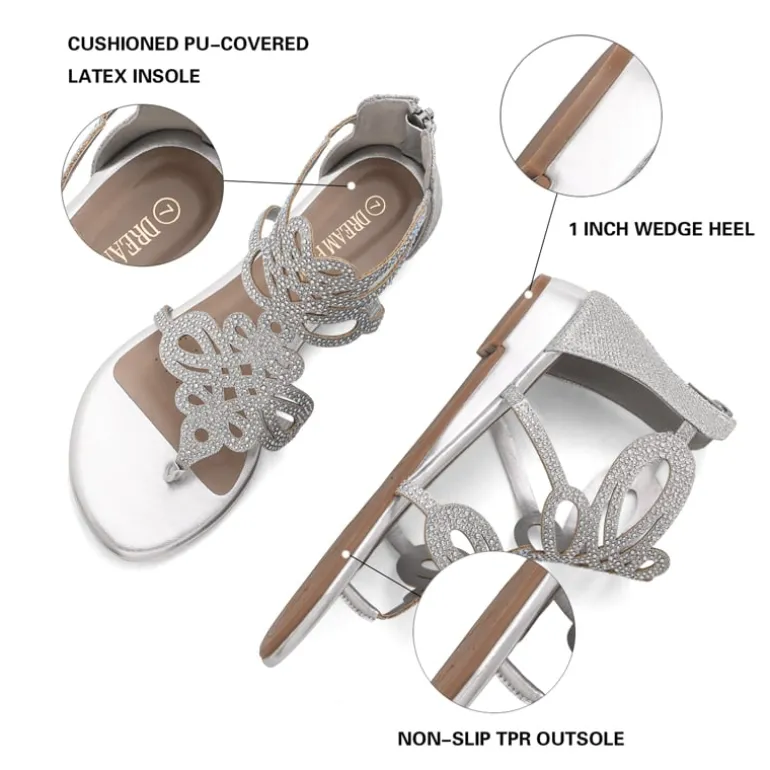 Gladiator Rhinestones Flat Sandals
