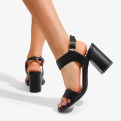 High Heel Square Toe Chunky Strap Sandals