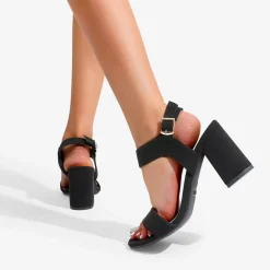 High Heel Square Toe Chunky Strap Sandals