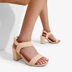 High Heel Square Toe Chunky Strap Sandals