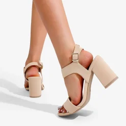 High Heel Square Toe Chunky Strap Sandals