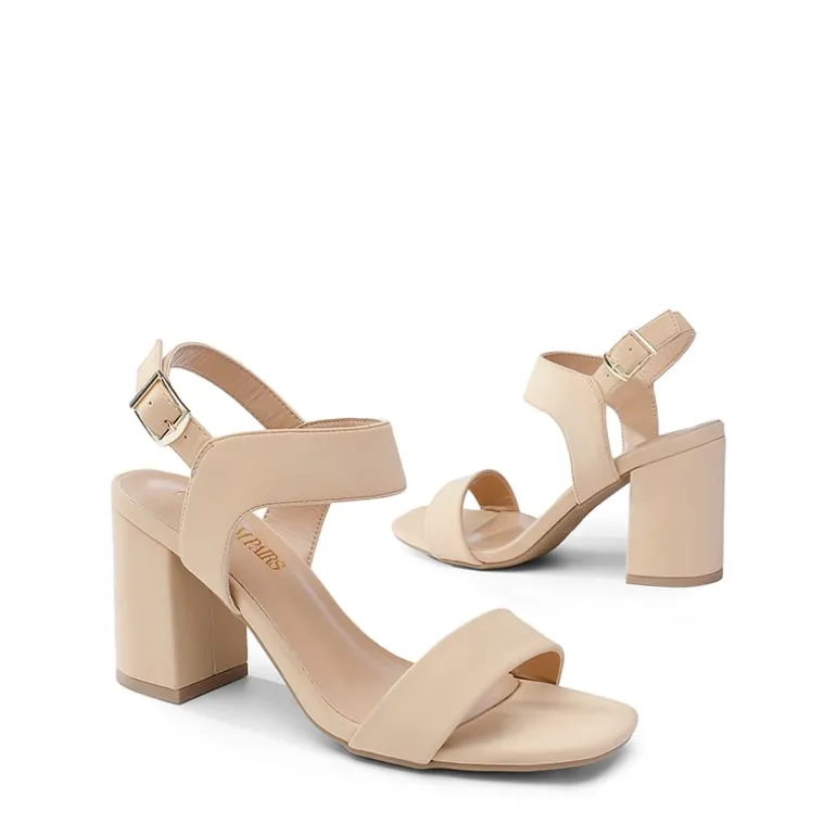 High Heel Square Toe Chunky Strap Sandals