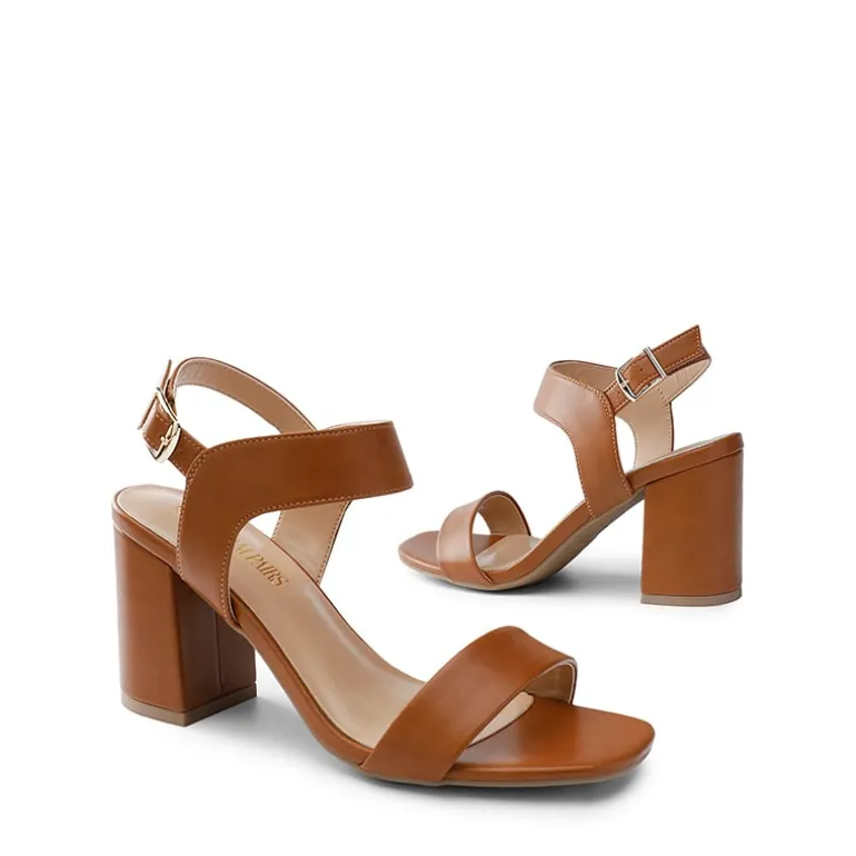 High Heel Square Toe Chunky Strap Sandals