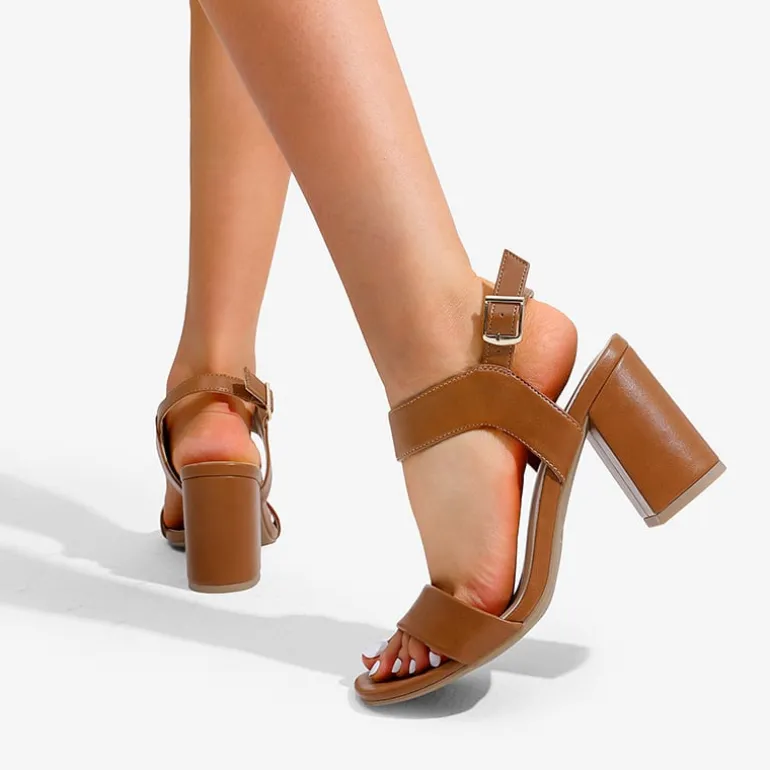 High Heel Square Toe Chunky Strap Sandals