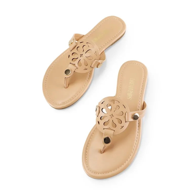 Hollow Cut-Out Thong Flat Sandals