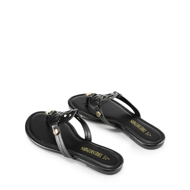 Hollow Cut-Out Thong Flat Sandals