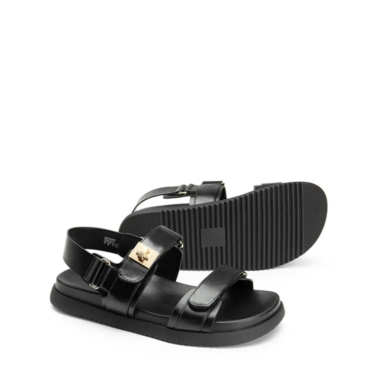 Hook And Loop Straps Flat Sandals