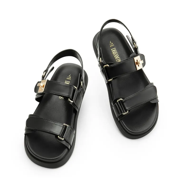 Hook And Loop Straps Flat Sandals
