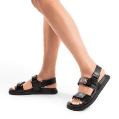 Hook And Loop Straps Flat Sandals