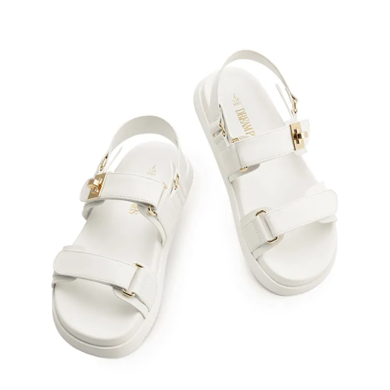 Hook And Loop Straps Flat Sandals