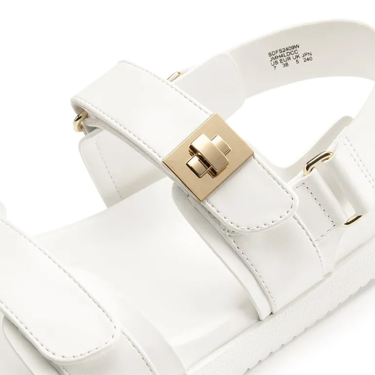 Hook And Loop Straps Flat Sandals
