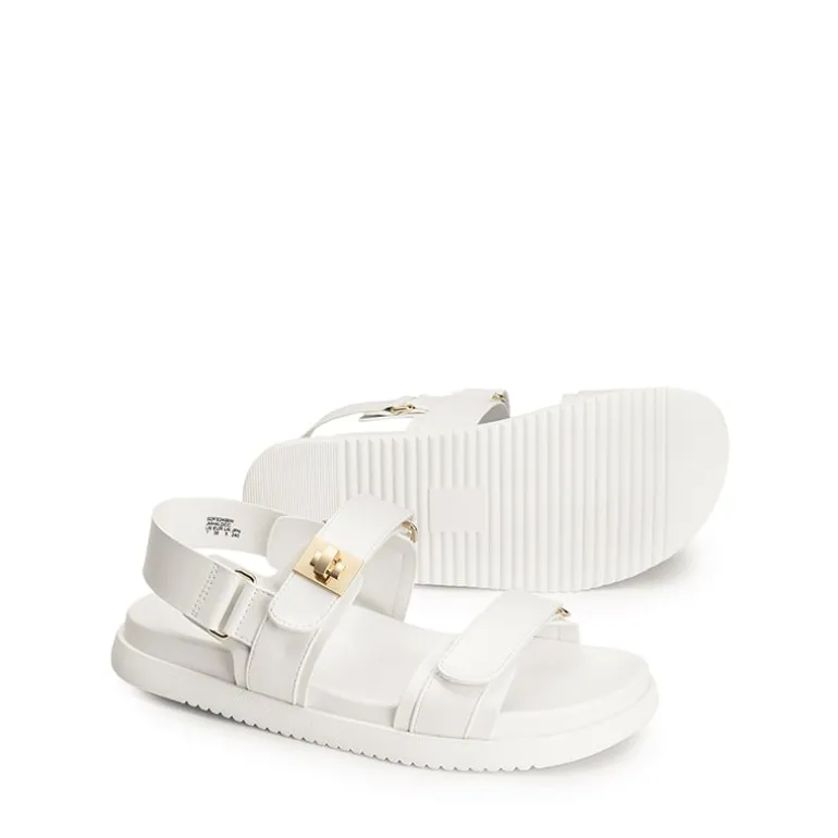 Hook And Loop Straps Flat Sandals
