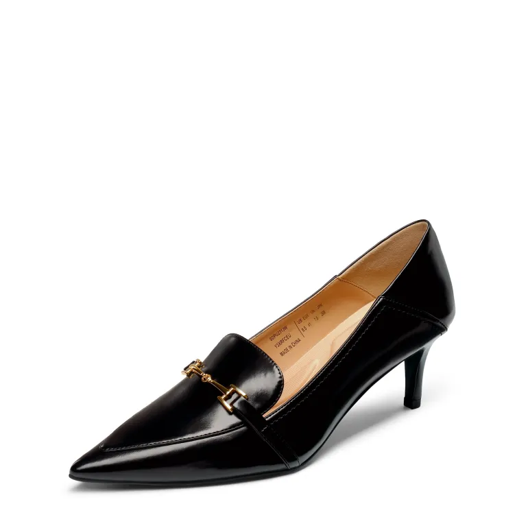 Horsebit Detail Pointed Toe Kitten Heel Pumps