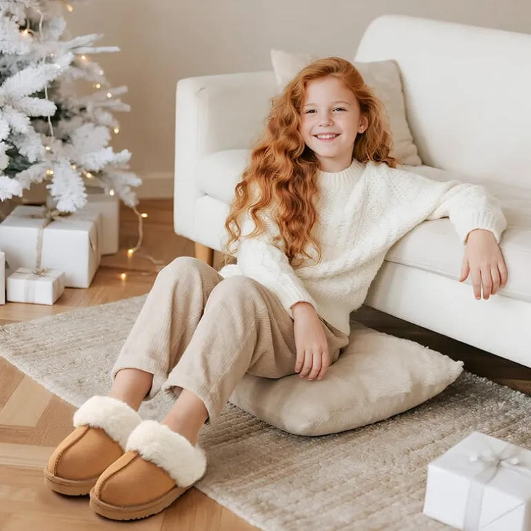 Kids’ Cozy Faux Suede Non-Slip Slippers