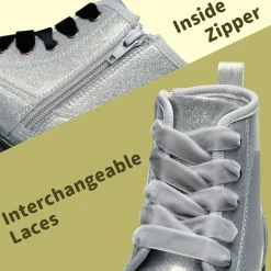 Kids Glitter Side Zipper Combat Boots