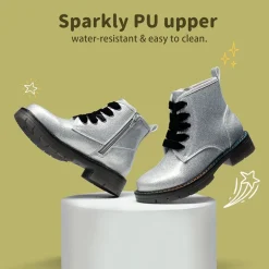 Kids Glitter Side Zipper Combat Boots