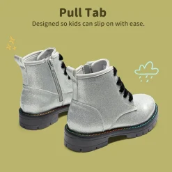 Kids Glitter Side Zipper Combat Boots