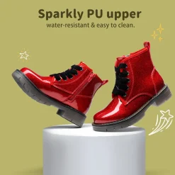 Kids Glitter Side Zipper Combat Boots