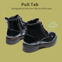 Kids Glitter Side Zipper Combat Boots