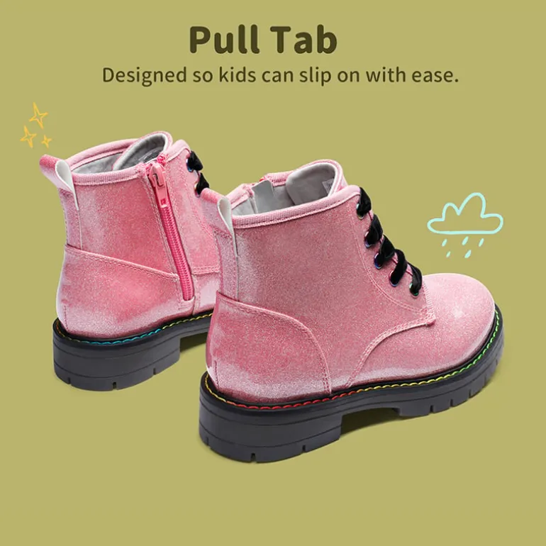 Kids Glitter Side Zipper Combat Boots