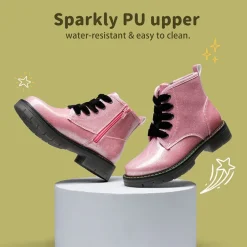Kids Glitter Side Zipper Combat Boots