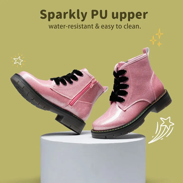 Kids Glitter Side Zipper Combat Boots