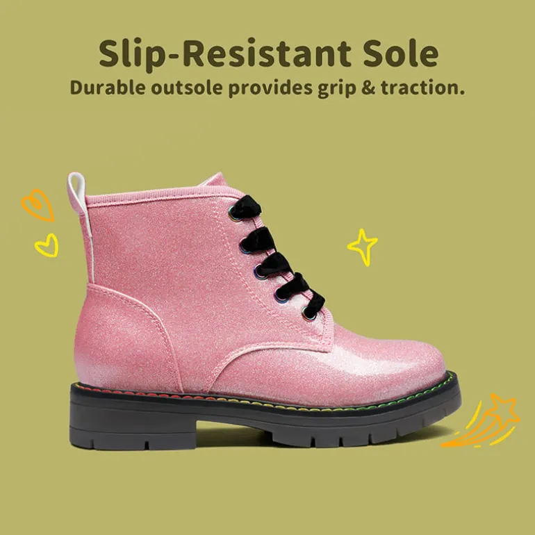 Kids Glitter Side Zipper Combat Boots