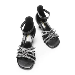 Kids' Rhinestone Metallic Kitten Heel Sandals