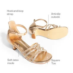 Kids' Rhinestone Metallic Kitten Heel Sandals
