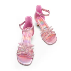 Kids' Rhinestone Metallic Kitten Heel Sandals
