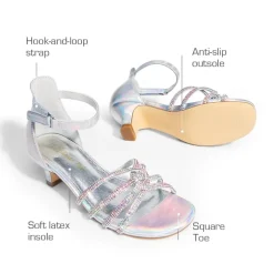 Kids' Rhinestone Metallic Kitten Heel Sandals