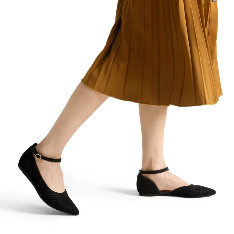 Knit Pointed Toe Ankle Strap Flats