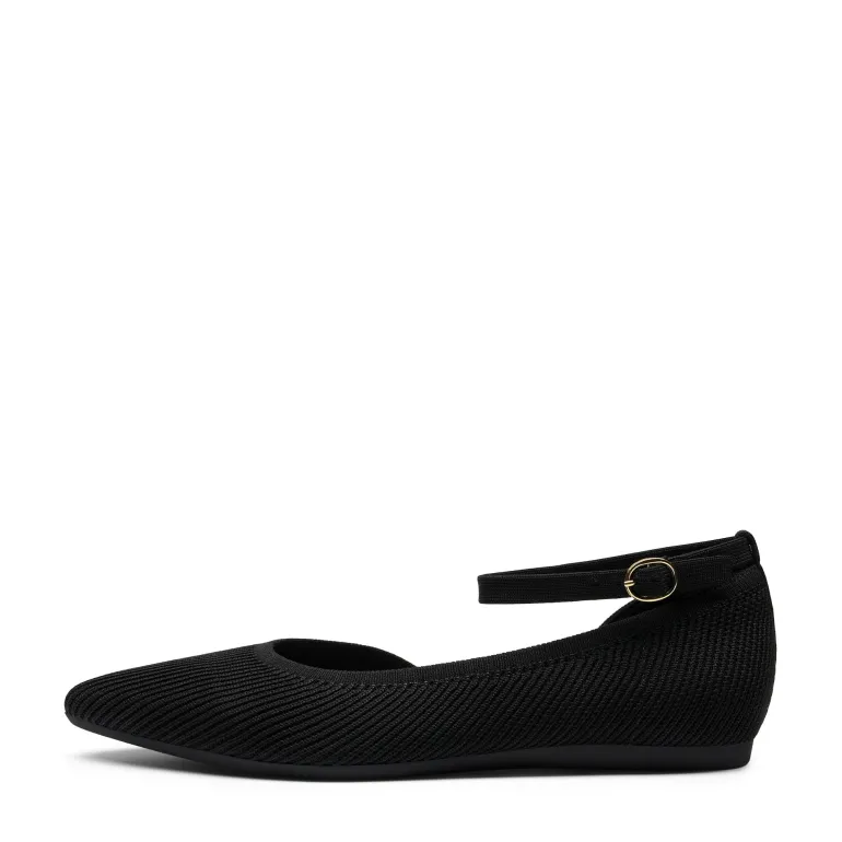 Knit Pointed Toe Ankle Strap Flats
