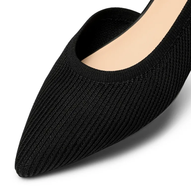 Knit Pointed Toe Ankle Strap Flats