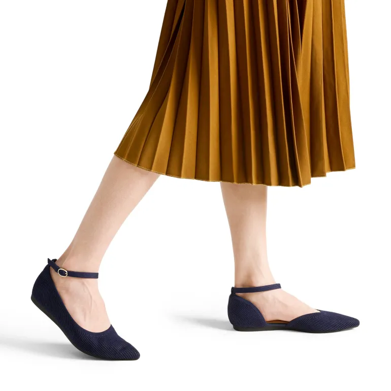 Knit Pointed Toe Ankle Strap Flats