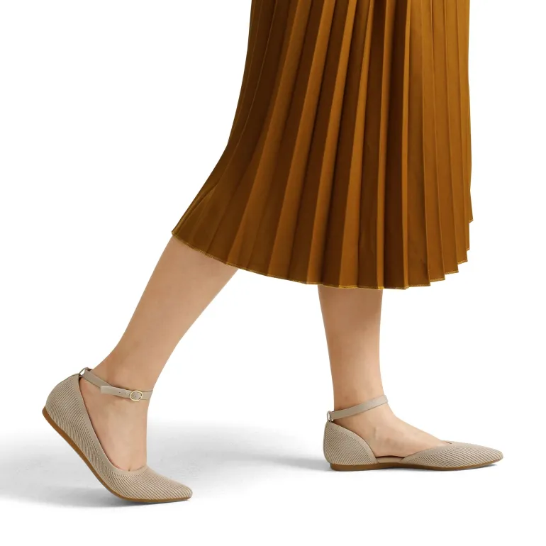 Knit Pointed Toe Ankle Strap Flats