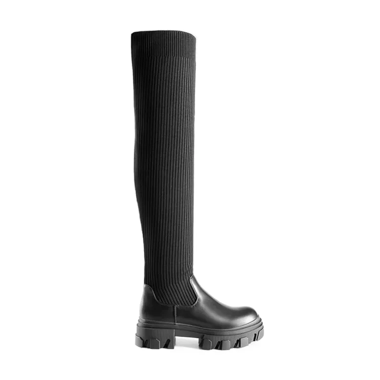 Knitted Lug Sole Over-The-Knee Boots