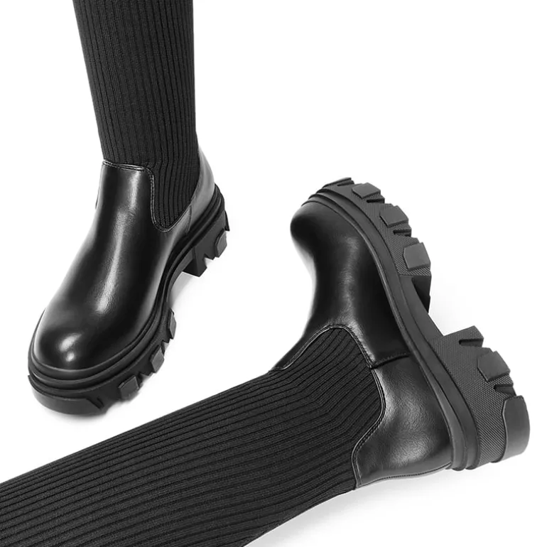 Knitted Lug Sole Over-The-Knee Boots
