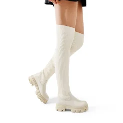 Knitted Lug Sole Over-The-Knee Boots