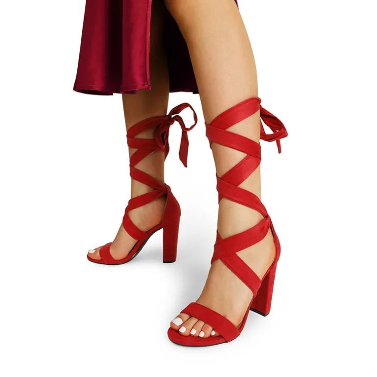 Lace Up Chunky Block Heel Sandals
