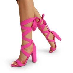Lace Up Chunky Block Heel Sandals