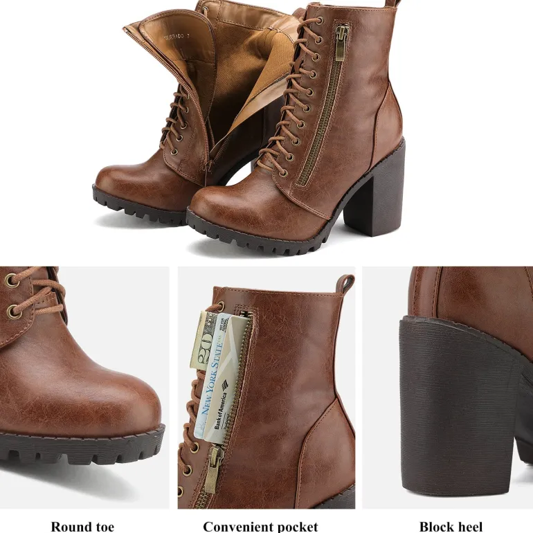 Lace Up Chunky Heel Ankle Booties