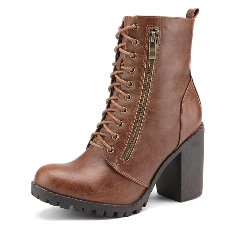 Lace Up Chunky Heel Ankle Booties