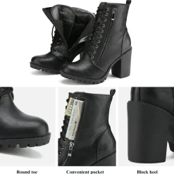 Lace Up Chunky Heel Ankle Booties