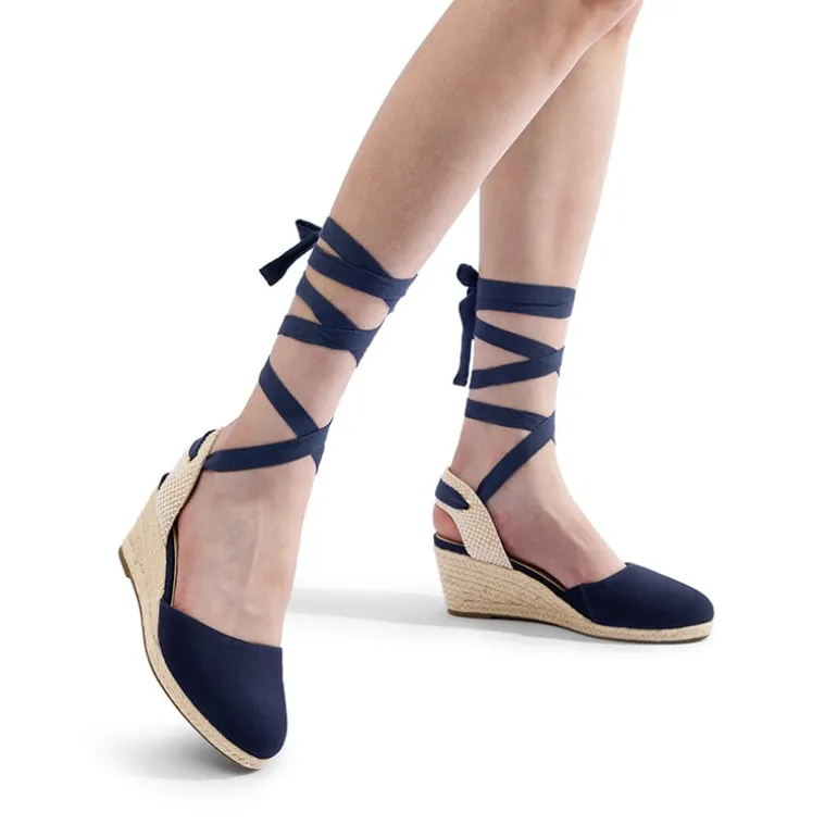 Lace Up Espadrilles Wedge Sandals