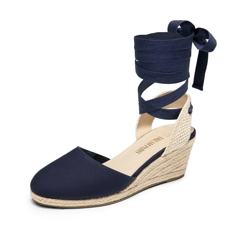 Lace Up Espadrilles Wedge Sandals