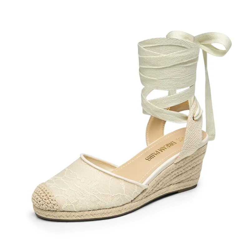 Lace Up Espadrilles Wedge Sandals